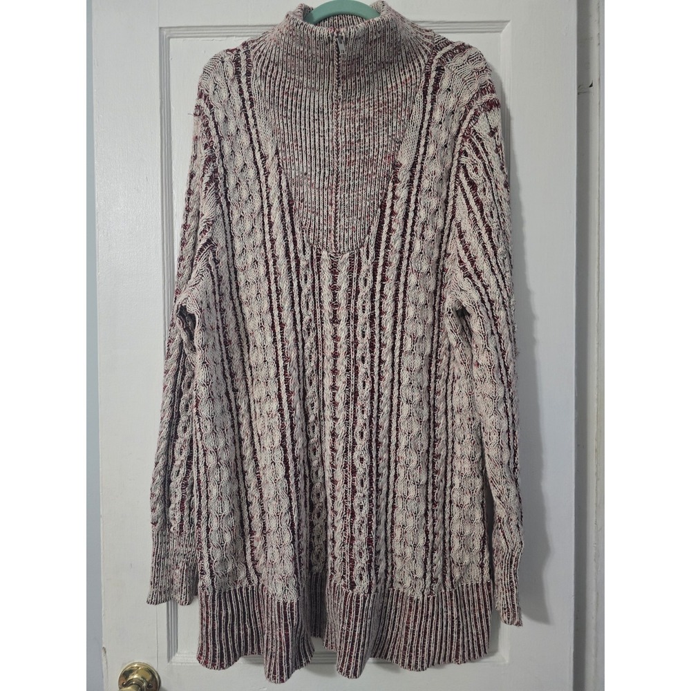 Soft Surroundings 2X Cable Knit Wool Blend‎ Sweater Red Cream Black 1/4 Zip
